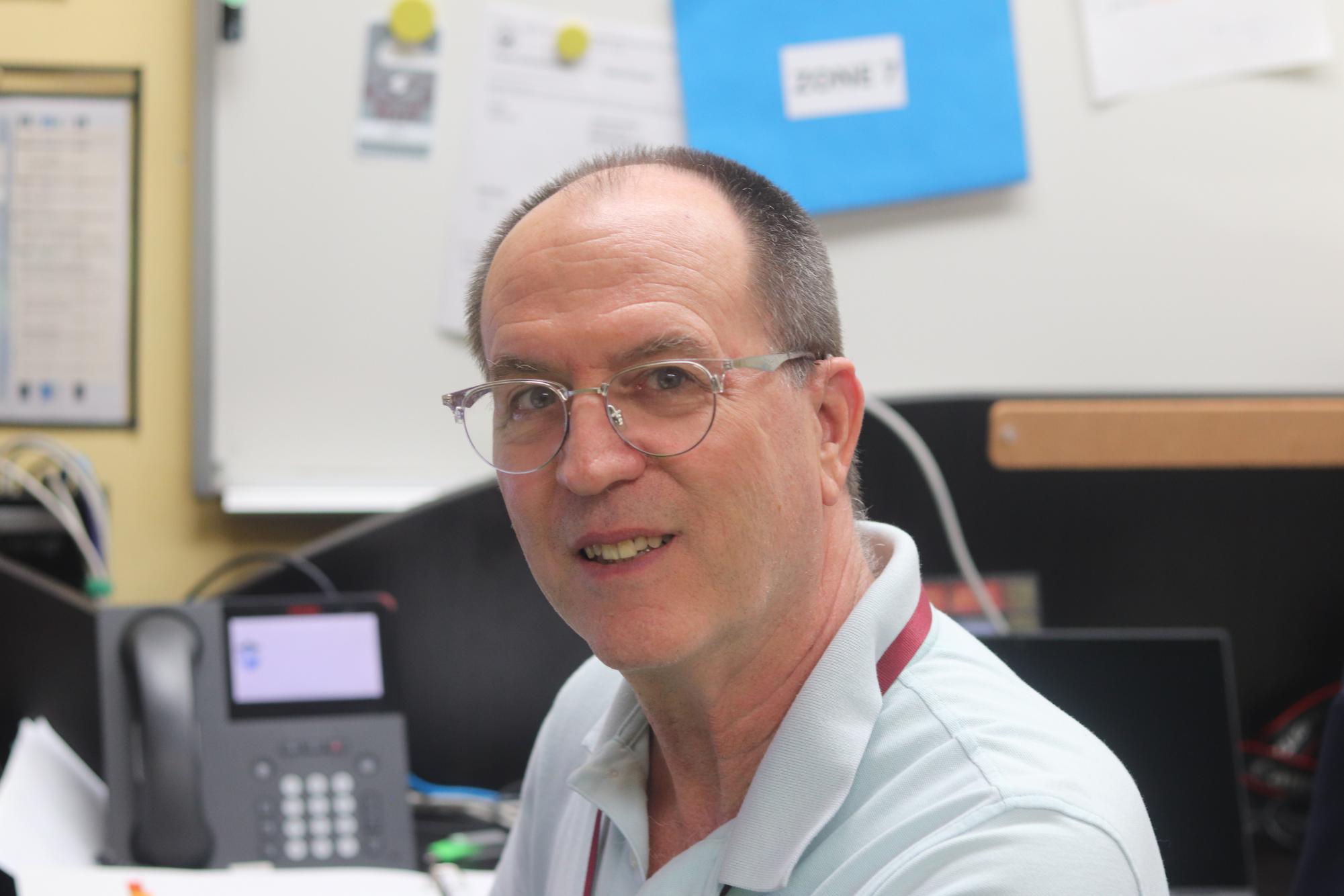 Tech repair. Sitting in his office, Raymond Haneski works constantly to ensure that all technology within Stoneman Douglas is running properly. Haneski began working for MSD at the beginning of December and has enjoyed his experience so far.