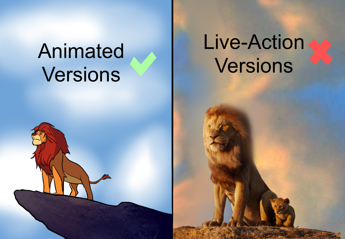 Animated movies are continuously adapted into live-action versions. These live-action adaptations take away from the creativity of the original piece and the realistic elements, such as realistic animals, can be uncomfortable for viewers to watch as the characters personalities are lost.