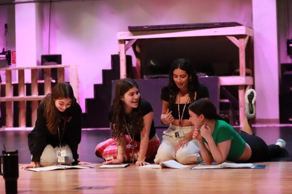 Meet the Plastics. Senior Angelina Kennedy and juniors Zoe Schwartzberg, Alanis DeSouza and Sydney Lotz rehearse a scene as ‘The Plastics’ from Drama’s “Mean Girls” musical production. “I usually play villainous roles and completely different characters,” Lotz said. “It’s fun to try out something new.”