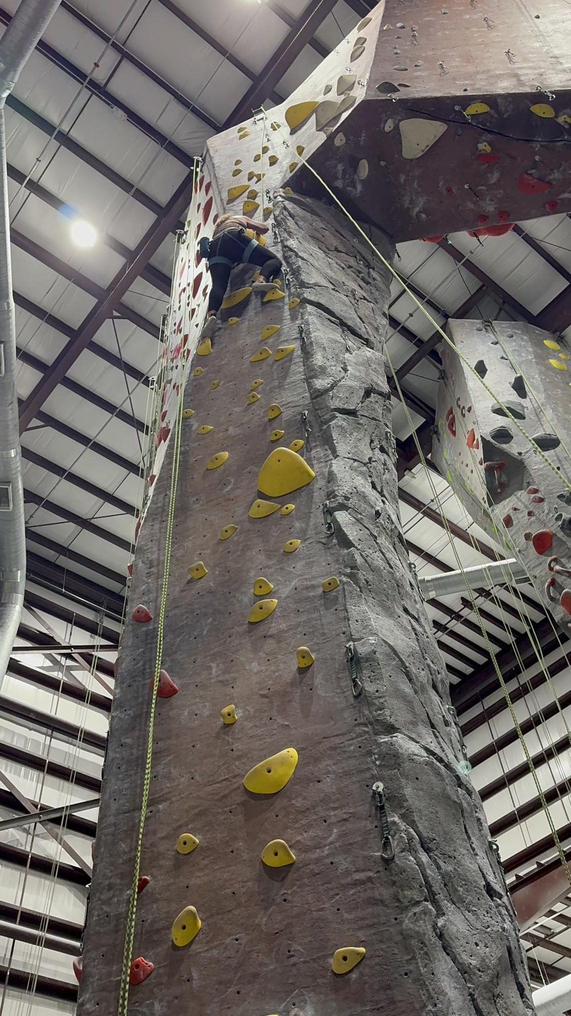 AP Capstone: Seminar teacher Andrea Kowalski-Rospierski climbs a rock wall. Kowalski-Rospierski played rugby before becoming a teacher.