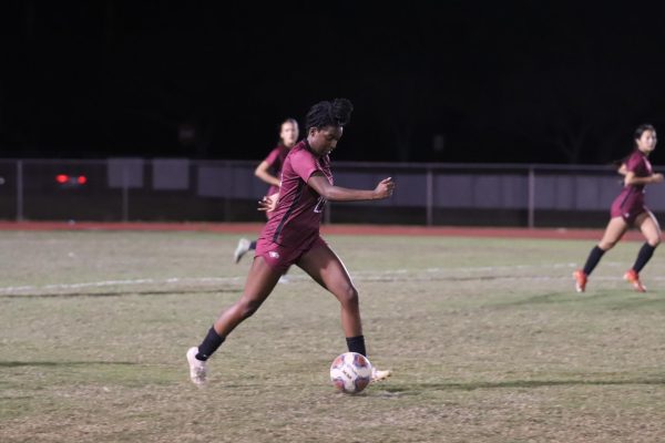 Forward Breanna Gordon (22) prepares to shoot the ball toward the goal. Gordon scored both of MSD's goals during the game.