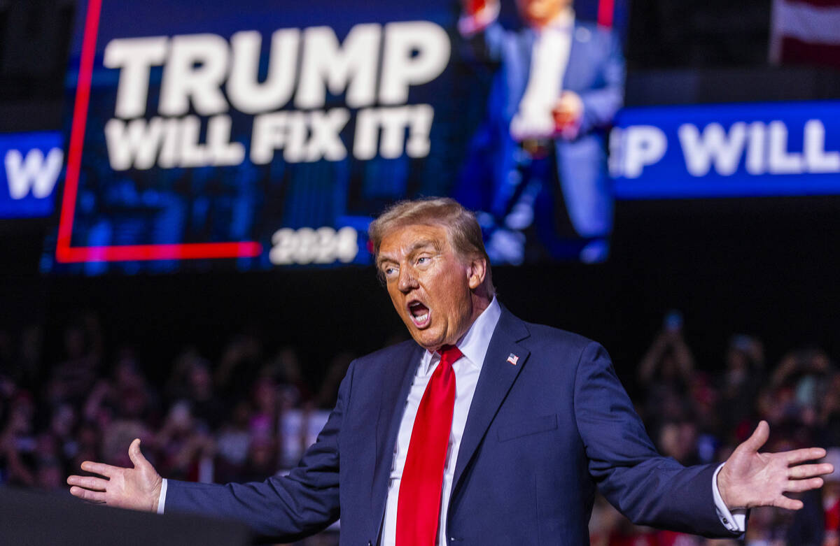 Former President Donald Trump speaks during a rally at the Lee's Family Forum on Thursday, Oct. 31, 2024, in Henderson. Photo permission from L.E. Baskow/Las Vegas Review-Journal/TNS.