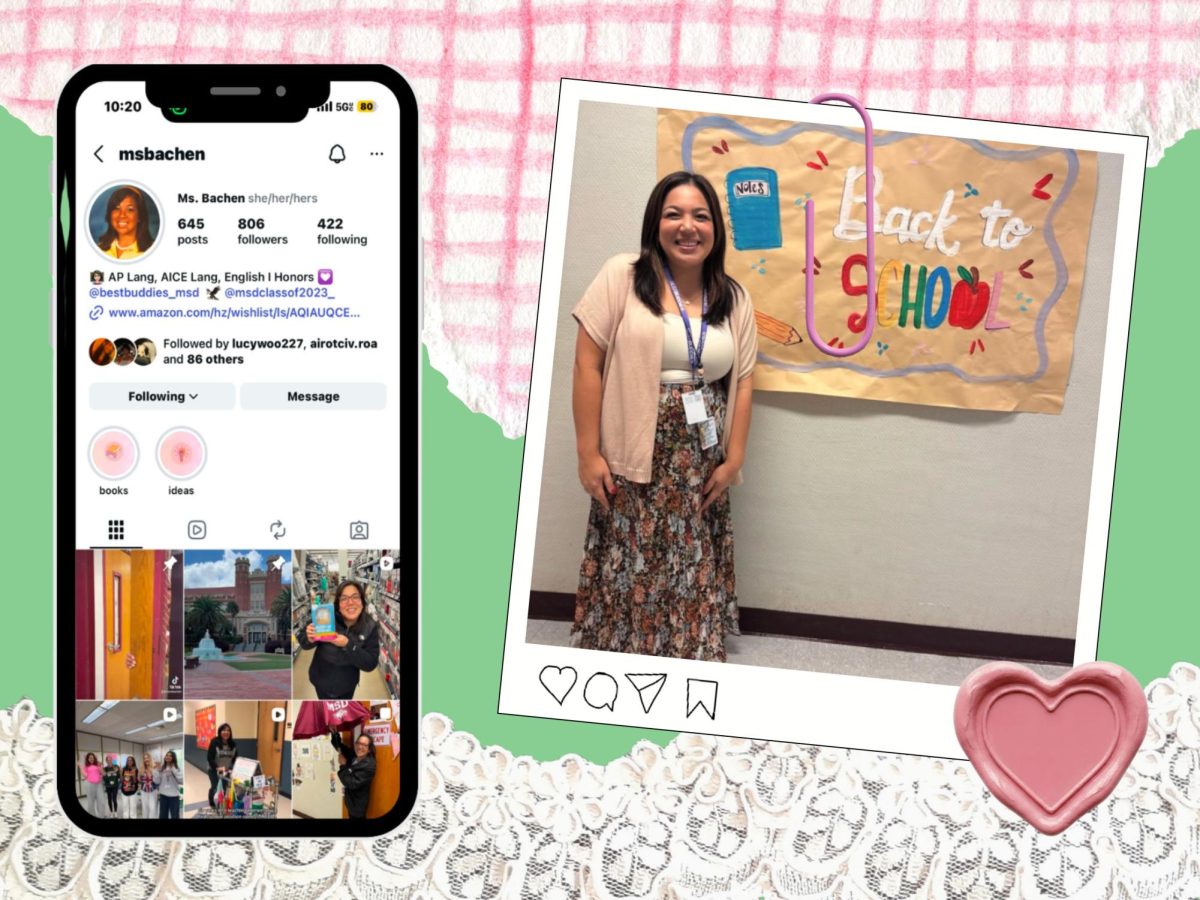 English teacher Coral Bachen documents her teaching journey on Instagram, where she is followed by many of her students. Bachen has made a point of posting a variety of content, from AP Lang Out of Context to
inside jokes from class. Photo permission from Bachen. 