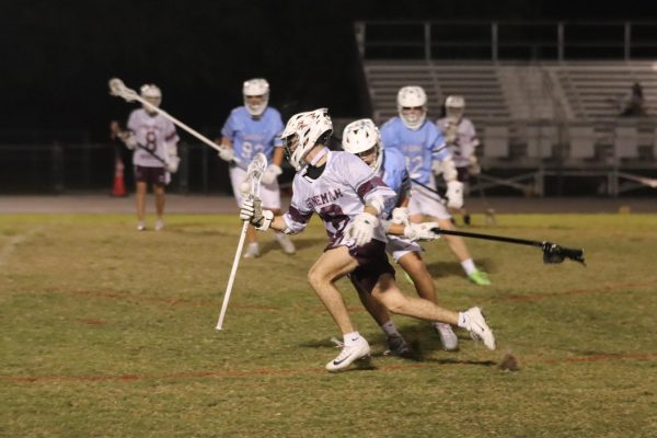 Spin Cycle. Midfielder Max Fliegel (18) spins and sprints toward the goal against University School on Mon., March 2. The game took place at Cumber Stadium at 6 p.m., where Fliegel achieved his first career hat trick. "It was great to go out and have my first hat trick of my career, but at the end of the day that performance should be throughout the entire game," Fliegel said. "However, I am proud of the way I played but there is always room for improvement."