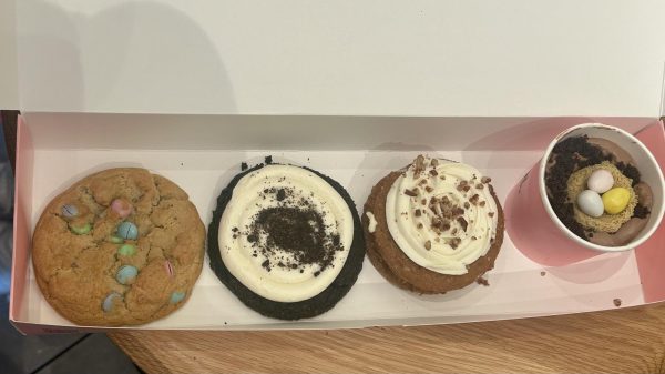 Hopping into Easter. Crumbl Cookie releases their new cookie lineup for the week of Easter. The cookies in this lineup included the Dubai Nest Dirt Cake Cup, Carrot Cake, Cookies & Cream Cookie and Spring M&M Cookie.